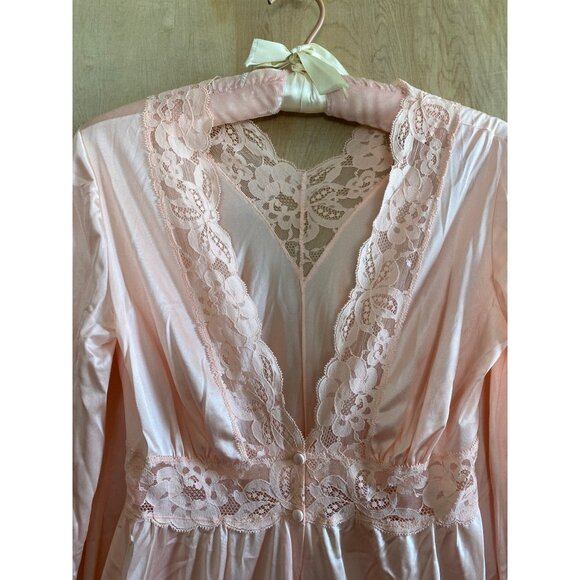 Vintage Olga Nightgown Robe Pink Nylon Lace Long Sleeve Style 9737 Size S USA - Picture 11 of 12